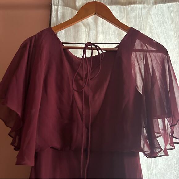 Jenny Packham Flutter Sleeve Luxe Chiffon Hi-Low Dress Cabernet Red NWT Size 2 - Picture 7 of 8